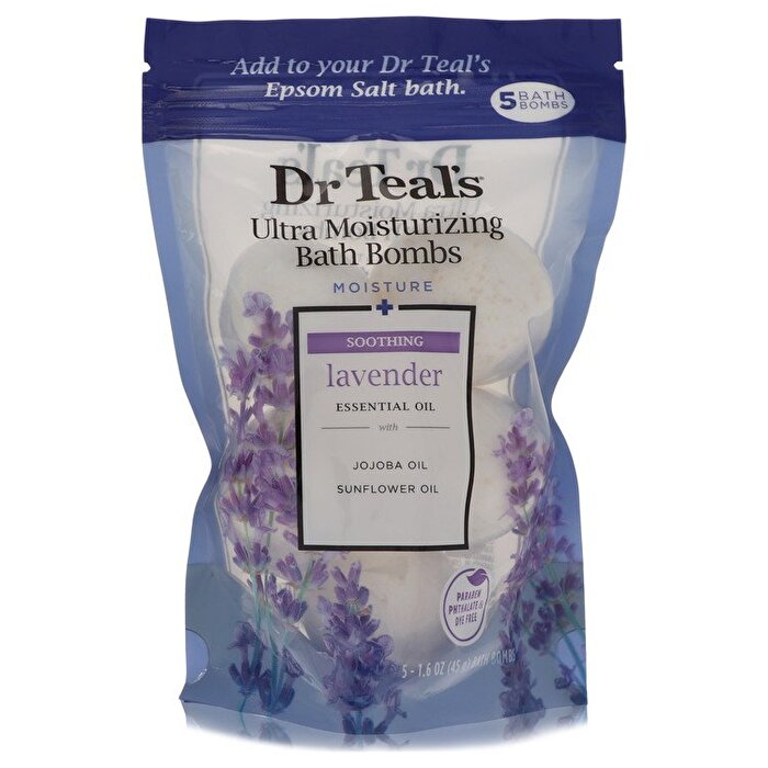 Dr Teal's Ultra Moisturizing Bath Bombs Five (5) Moisture Soothing Bath Bombs with Lavender, Essential Oils, Jojoba Oil, Sunflower Oil (Unisex) 50ml/1.6oz