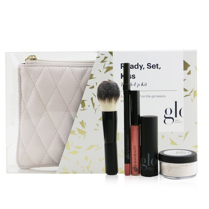 Glo Skin Beauty Ready, Set, Kiss Touch Up Kit (1x Mini Setting Powder, 1x Lip Pencil, 1x Lipstick, 1x Lip Gloss, 1x Brush) 5pcs+1bag