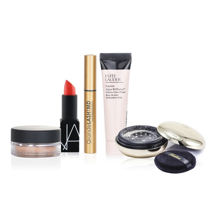 Estee Lauder Watery Glow Primer (Miniature) 15ml + NARS Lipstick 3.5g + Guerlain Les Voilettes Powder 20g + Grande Cosmetics (GrandeLash) Lash Enhancing Serum 2g + BareMinerals Concealer or Eyeshadow Base 2g 5pcs