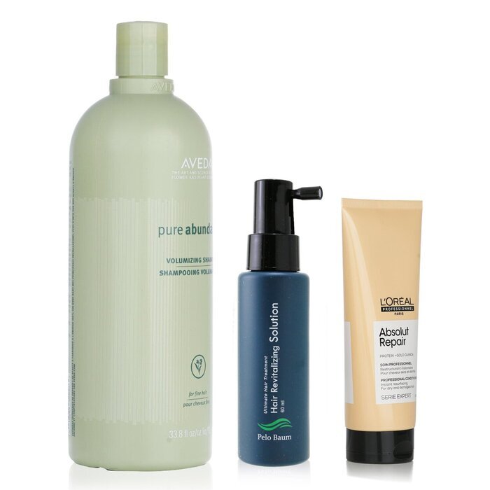 Pelo Baum Hair Revitalizing Solution 60ml + Aveda Volumizing Shampoo 1000ml + L'Oreal Resurfacing Conditioner 200ml 3pcs