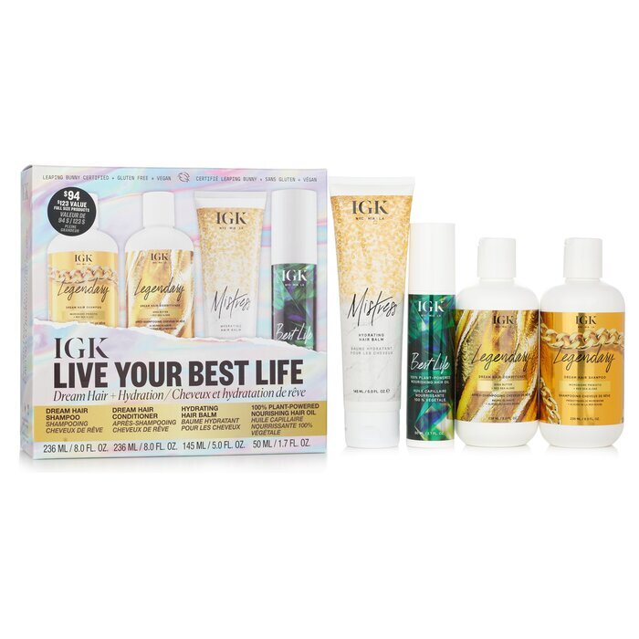 IGK Live Your Best Life - Shampoo, Conditioner, Hair Balm, Hair Oil Set