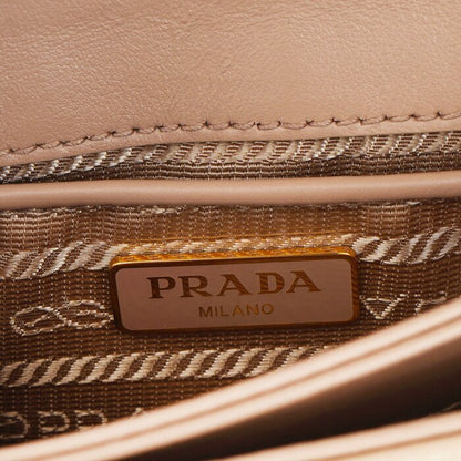 Prada Plain Leather Logo Handbag 1BD144 Nude