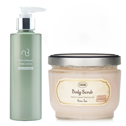 Sabon Body Scrub - Rose Tea  X Natural Beauty Yam Collagen Body Lotion 2pcs